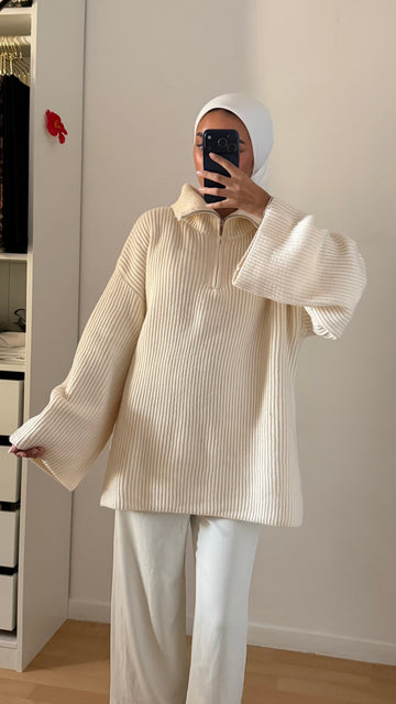 Pull beige à zip