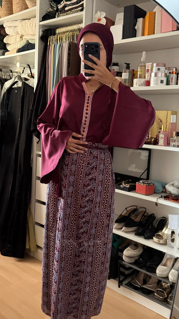 Ensemble Saree bordeaux