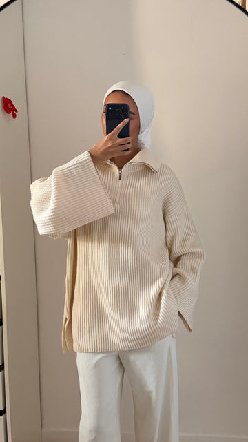 Pull beige à zip