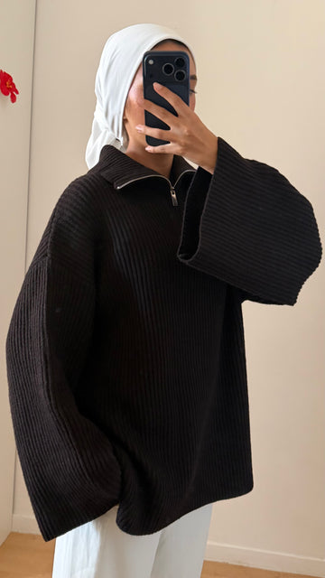 Pull marron à zip