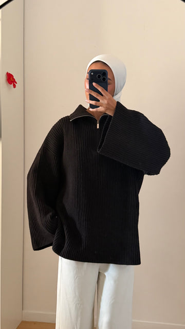 Pull marron à zip
